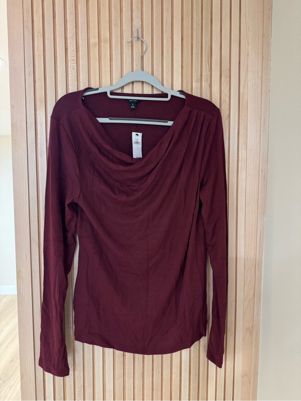 Banana Republic Burgundy Draped Cowl Neck Long Sleeve Top